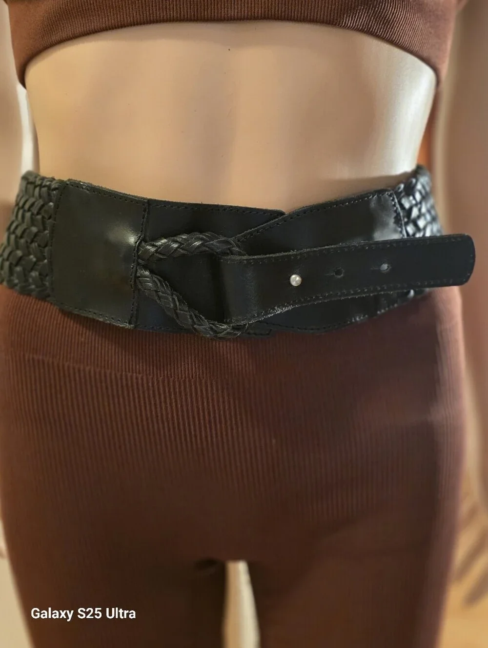 VTG 2006 Old Navy Wide Braided Leather Belt - Black Y2K Boho Excellent Condition